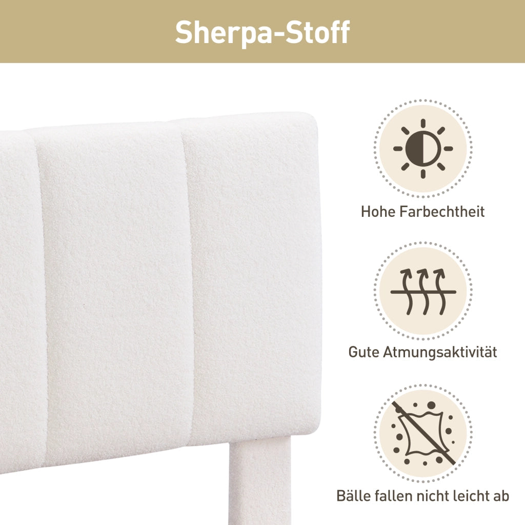 Letto Matrimoniale 140x190 cm; in Sherpa; con Rete a Doghe; Piedini in Ferro; Beige