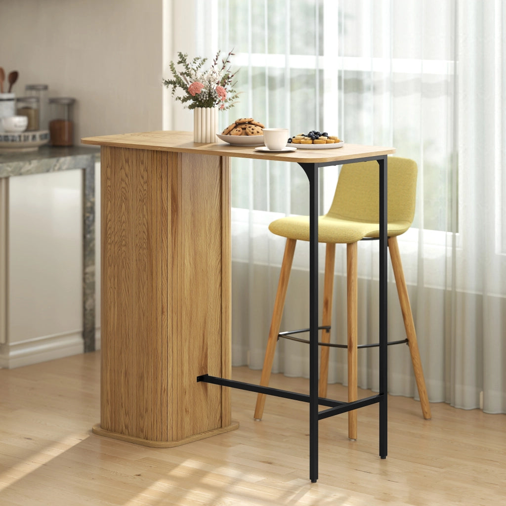 Tavolo Alto da Bar ¨C Xylo ¨C con 3 Ripiani Salvaspazio, Gambe in Metallo, Legno Naturale 112x50x106cm