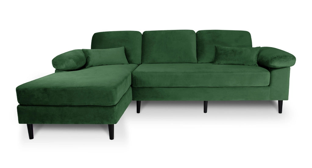 Divano angolare 3 posti con chaise longue sinistra velluto verde scuro - Washington - DI-WA30VLT-CLSX