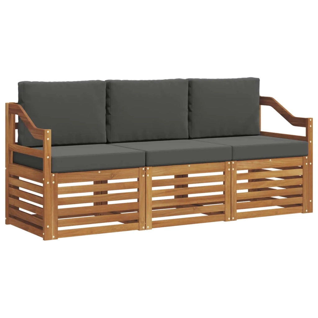 Set divani 3 pcs Naturale e Antracite Legno di Acacia Massello