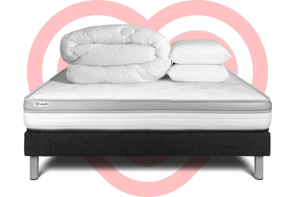 Pacchetto letto completo - Materasso 180x200cm + Box spring con doghe (kit) + 2 cuscini + Piumino - Vital Relax