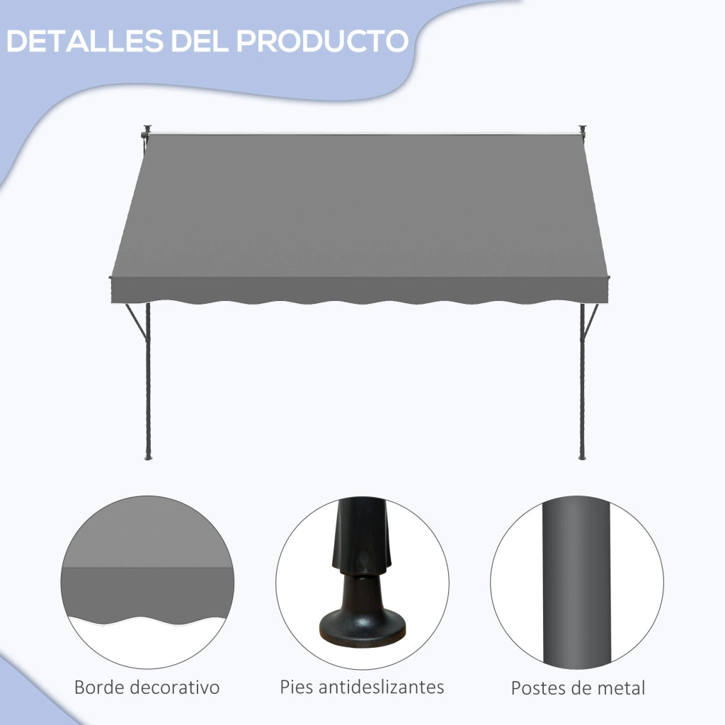 Toldo Retrattile Manuale per Balcone ¨C zephmum ¨C Grigio 300x175x210-310 cm