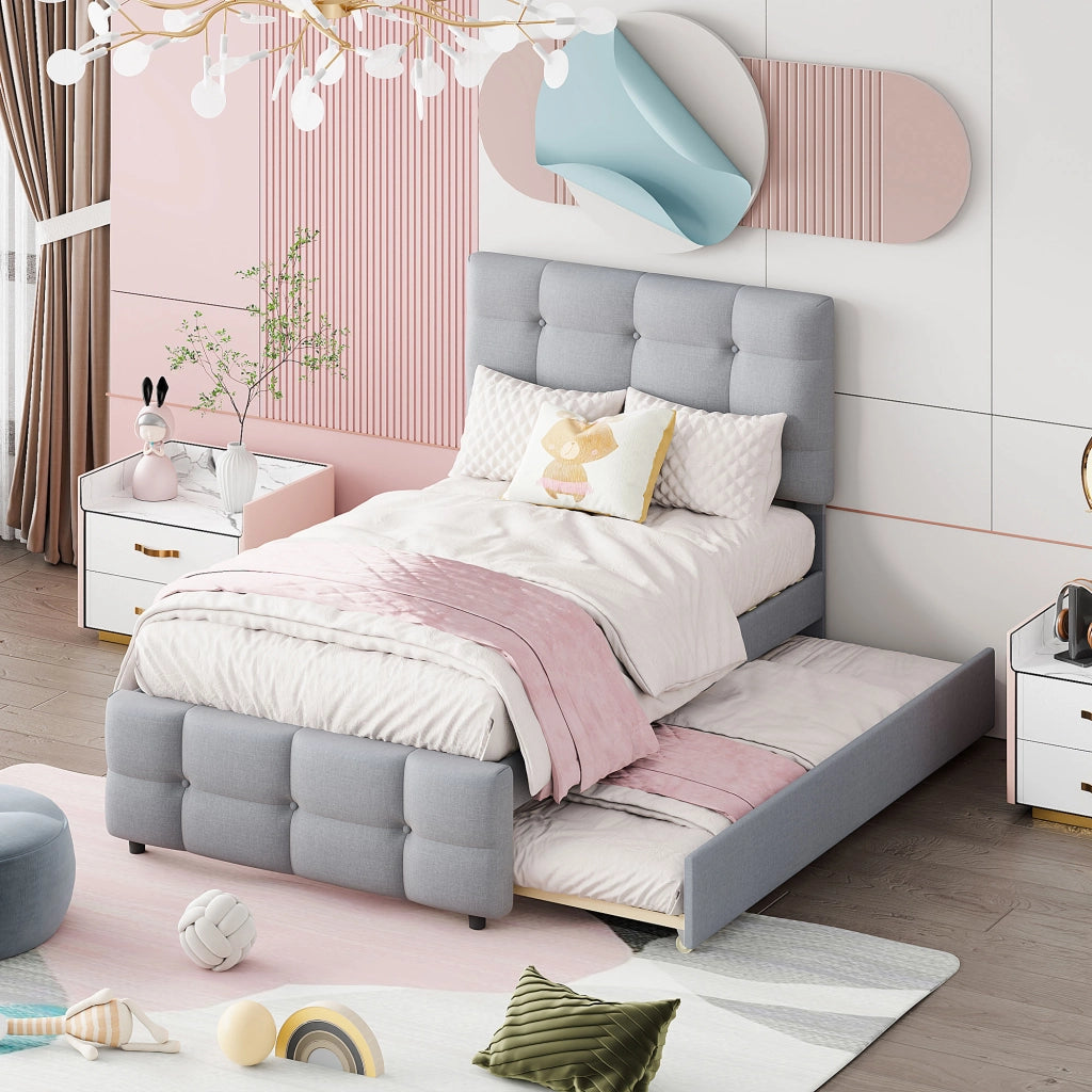 letto imbottito lino grigio 90 x 200 cm