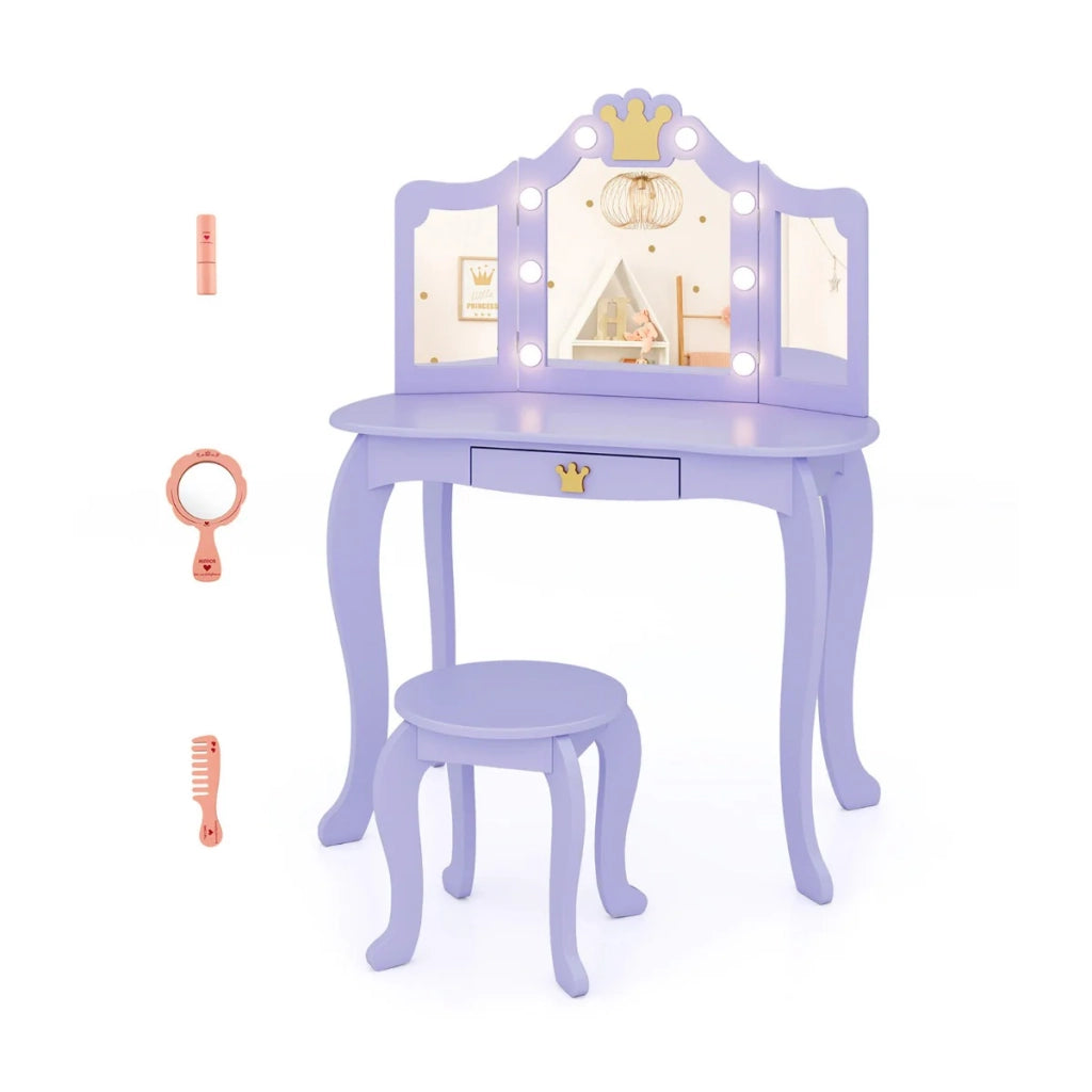 Set da toeletta per bambini 80 x 40 x 106 cm con specchio pieghevole illuminato e pratico cassetto in MDF viola 20_0017142