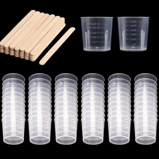 Set di Cesti in Plastica Premium da 60 pezzi - 30 ml - Inclusi Spazzole in Legno - Ideale per Mescolare Resine, Vernici e Epoxy
