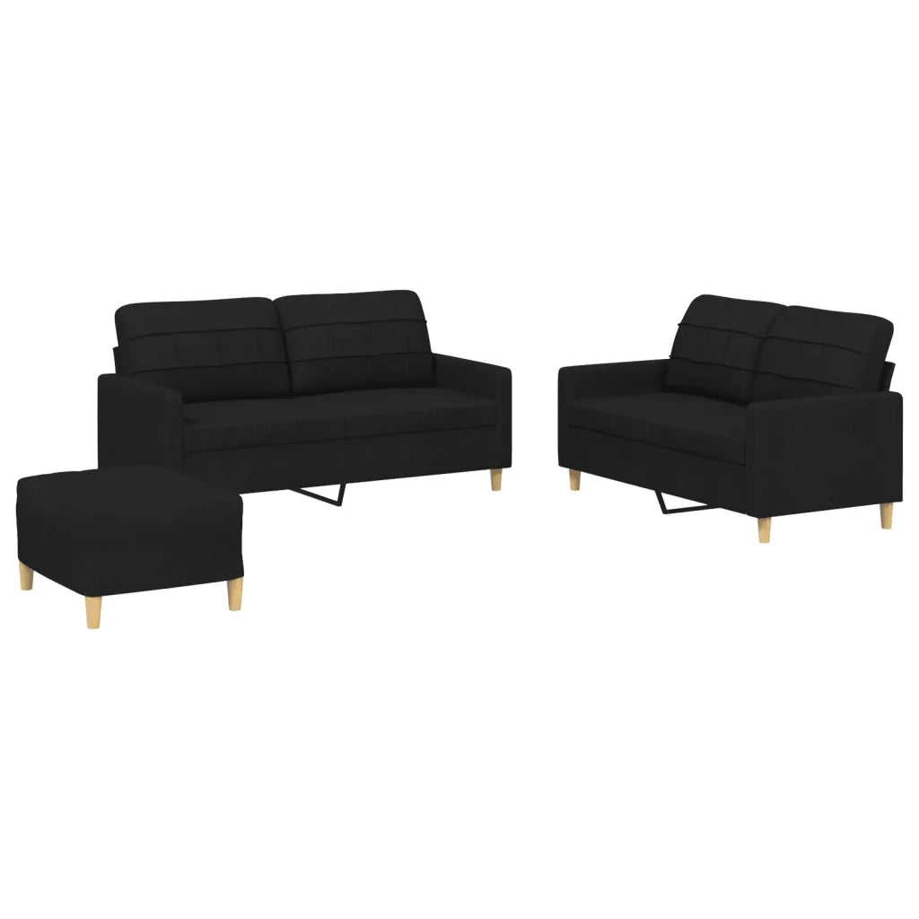 Set di Divani 3 pz con Cuscini Nero in Tessuto 3201286