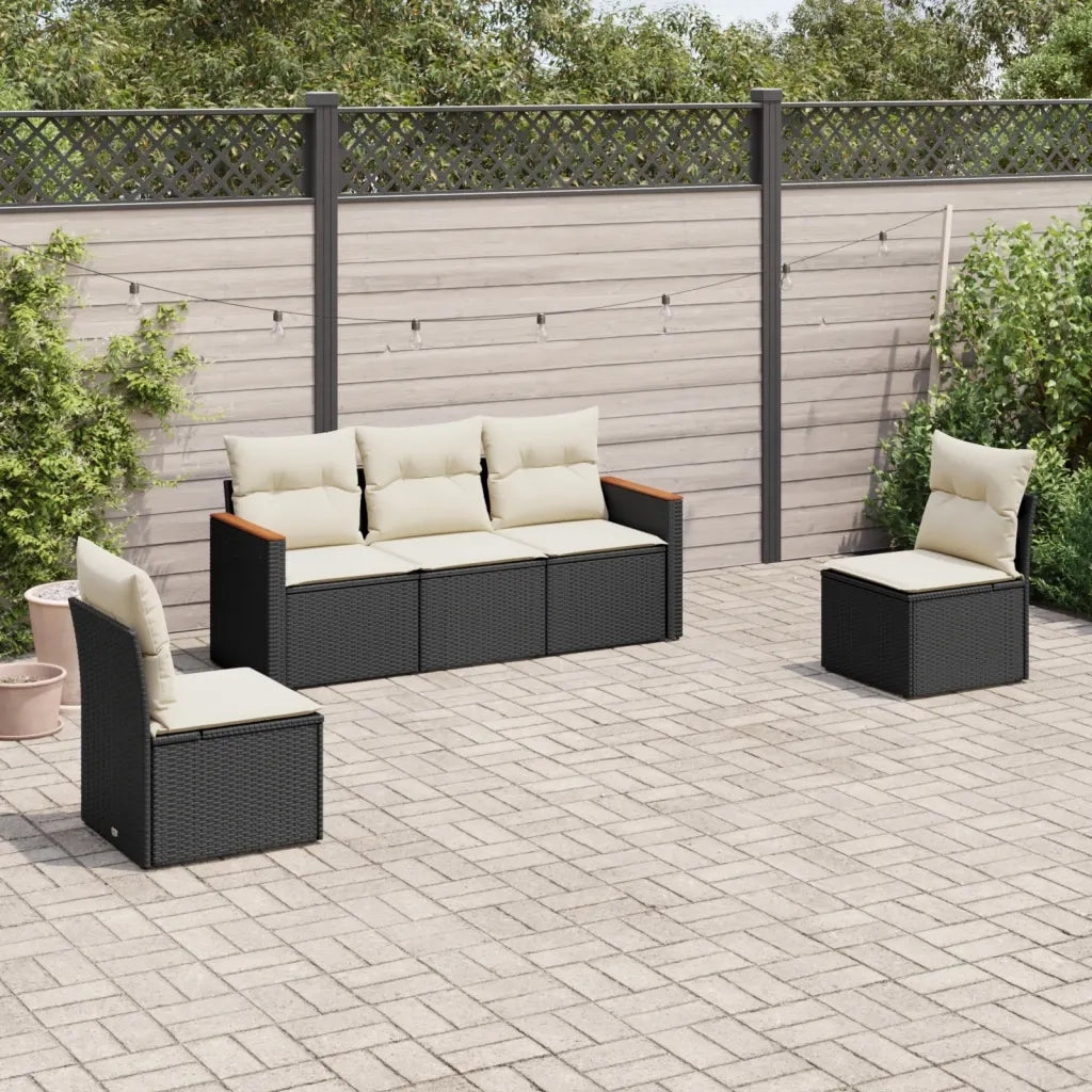 Set Divani da Giardino 5 pz | Set Salotto da Giardino con Cuscini in Polyrattan Nero