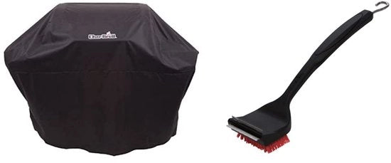Telaio universale per protezione da intemperie per grill a gas 3-4 fuochi & 140 533-2 in 1 spazzola per griglia a doppia funzione con seta nylon.