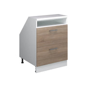 Mobile cucina sottotetto R-Line Sonoma/Bianco 60 cm con 2 cassetti, carcassa 60 cm profondità Vicco