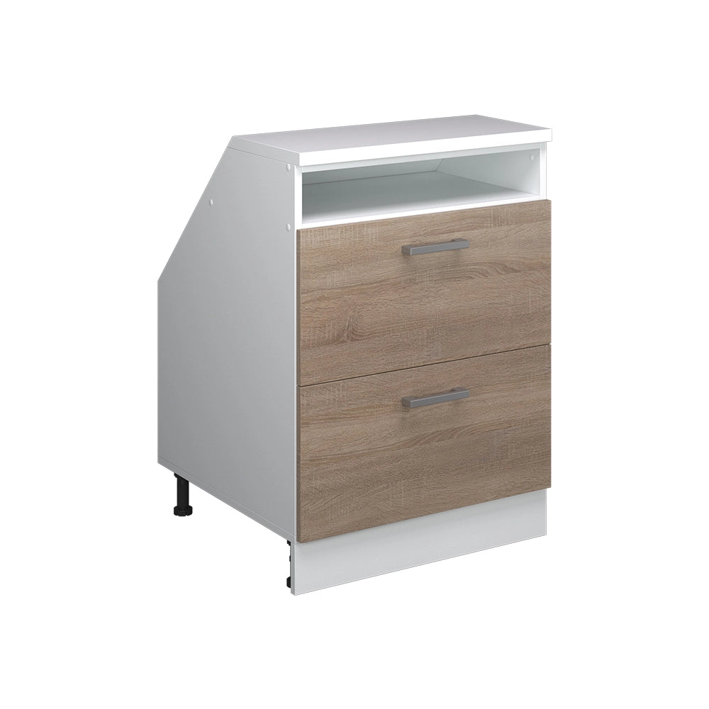 Mobile cucina sottotetto R-Line Sonoma/Bianco 60 cm con 2 cassetti, carcassa 60 cm profondità Vicco