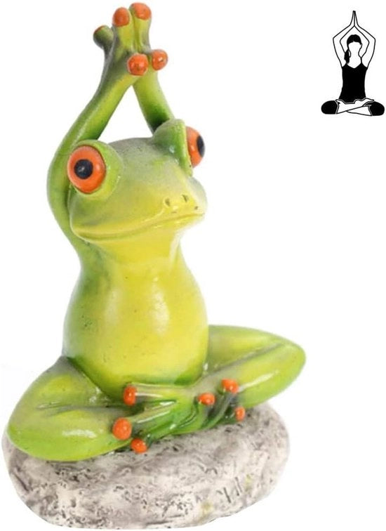 Statua di rana decorativa in cera durevole, posizione yoga, oggetto di fortuna divertente e carina per la casa, ufficio o bagno come elemento decorativo unico