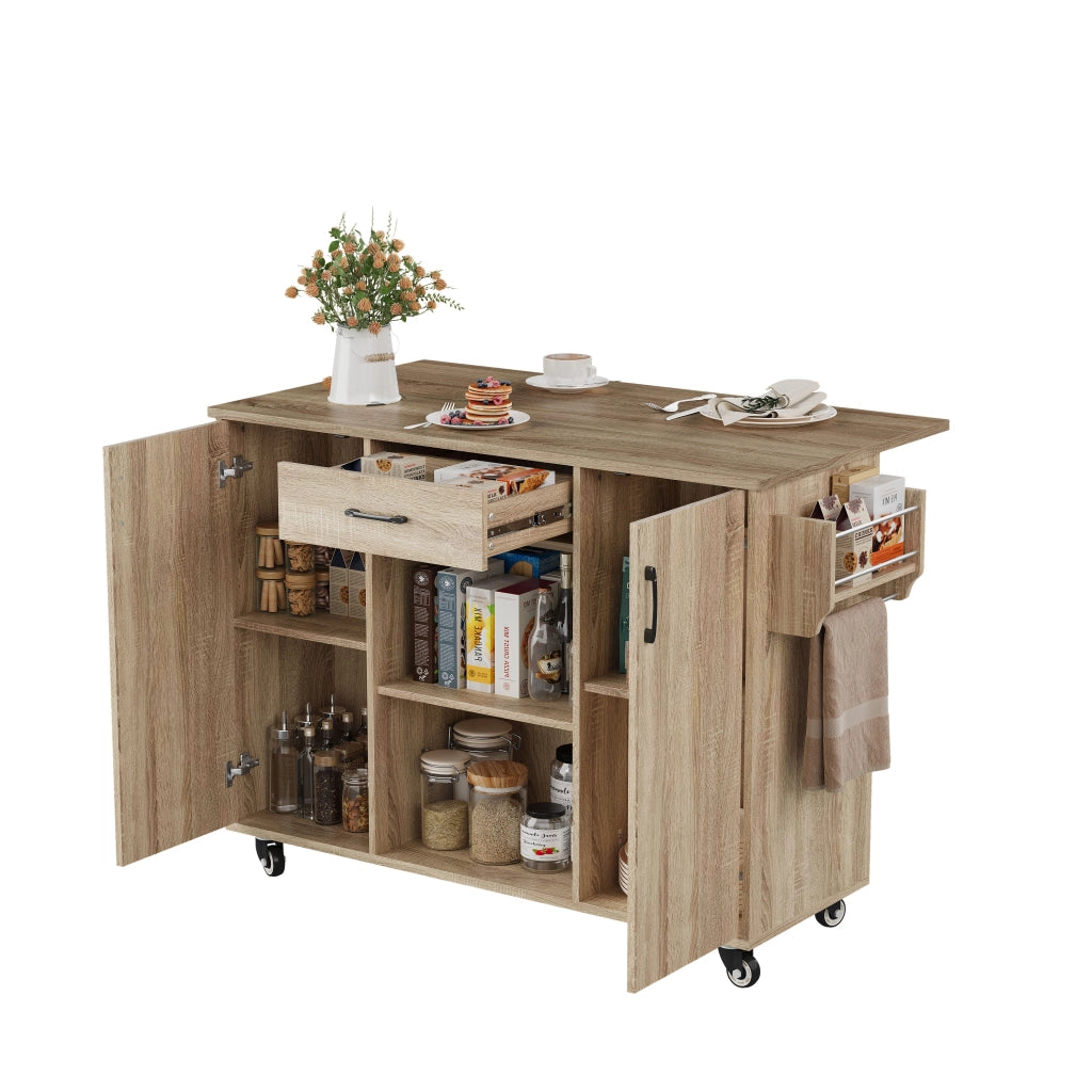Isola Cucina Mobile con Piano Ribaltabile e Cassetto ¨C MINIMAL ¨C Rovere Sonoma, 92,9x120x43,5 cm