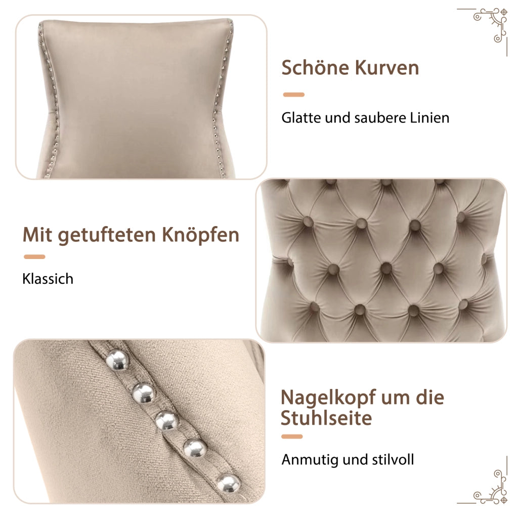 Sedie da Pranzo Imbottite in Velluto con Schienale e Gambe in Legno Massello ¨C MINIMAL ¨C Beige, Set 4 Pezzi