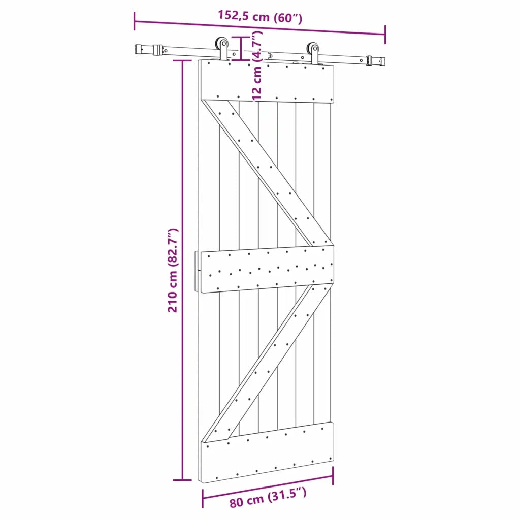 Porta scorrevole NARVIK 80 x 210 cm (152,5 cm) Naturale e Nero 3445218