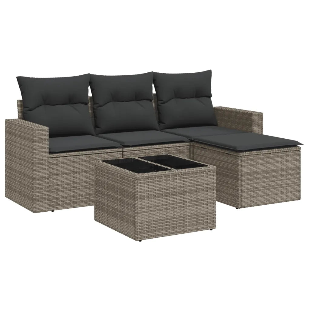 Set Divano da Giardino 5 pz | Set Salotto da Giardino con Cuscini Grigio in Polyrattan