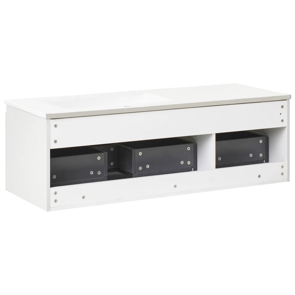 Mobile da bagno sospeso con lavabo  in legno ingegnerizzato e contenitore 120 cm grigio chiaro design moderno