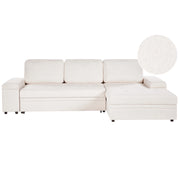 Divano letto angolare Bianco Boucle imbottito Orientamento a sinistra con letto contenitore