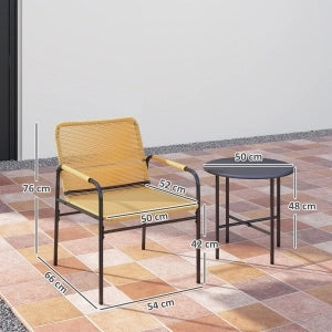 SET BISTRO RATTAN 3 PEZZI 54x66x76 cm Ø50x48 cm Giallo