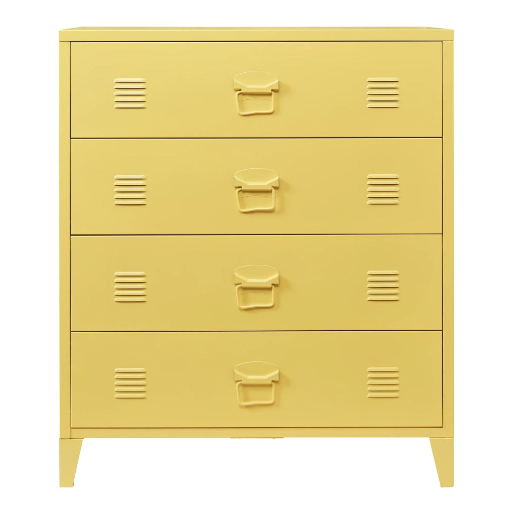Pratica cassettiera in metallo per ingresso soggiorno o camera da letto con 4 cassetti acciaio 92 x 80 x 40 cm giallo 03_0009307