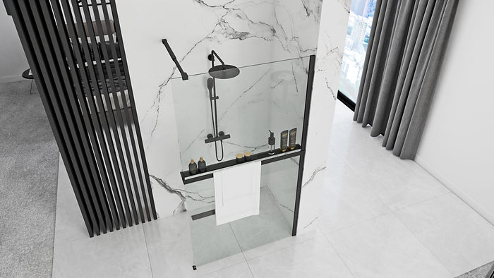 Parete Doccia Rea Aero Black Mat 100 Con Mensola Evo