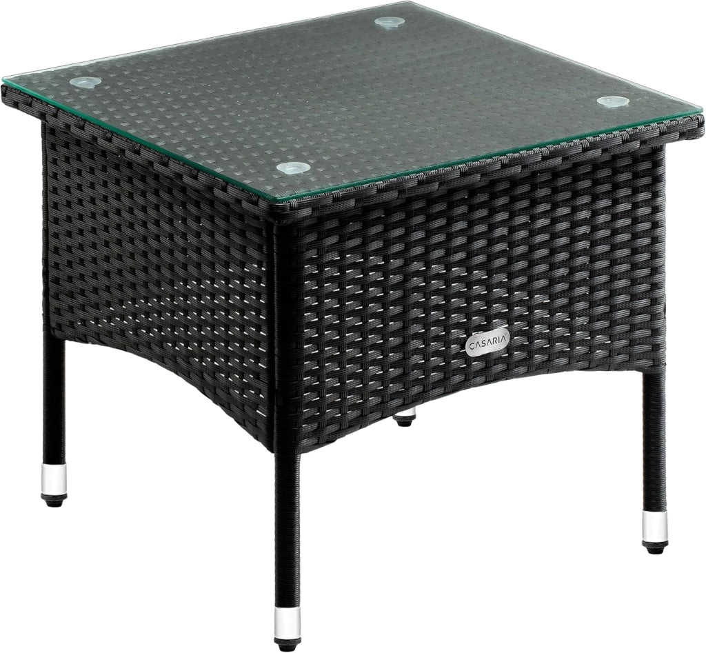 ® Tavolino da Giardino Esterno in Polyrattan 58x58x42cm Piano in Vetro Tavolo Basso da Caffè Quadrato Poggiapiedi