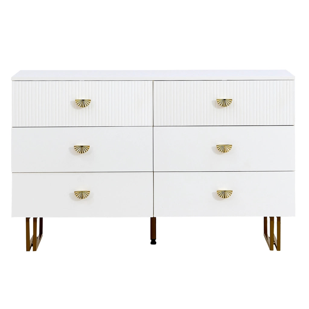 Credenza con 6 Cassetti; Maniglie in Lega di Zinco e Gambe in Acciaio; Moderna; in MDF; Bianco; 120??40??75 cm
