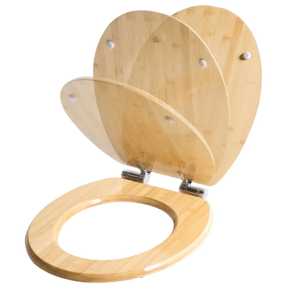 Sedile per WC scandinavo in bambù marrone chiaro 42 x 35 cm Distanza tra i fori 16 cm Finitura lucida Stile moderno WC per bagno