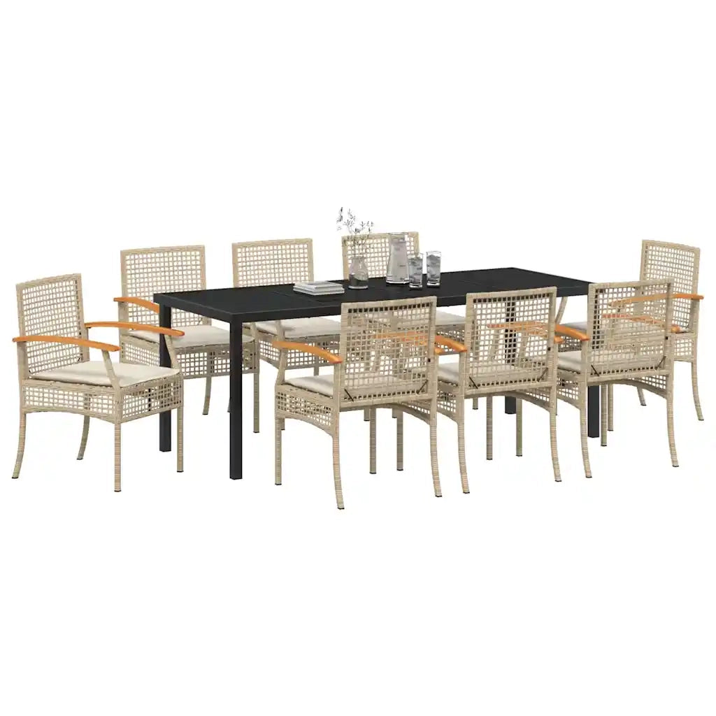 Set da Pranzo per Giardino 9 pcs Beige e Nero Rattan 3380833