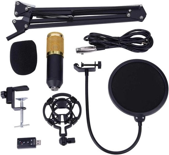 Microfono di Registrazione a Condensatore Kit con Filtro Pop e Braccio Supporto - Ideale per Studio di Registrazione Podcasting Broadcasting.