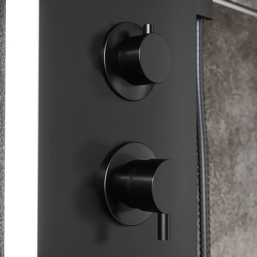 Pannello doccia in alluminio nero e back bianco con doccino, 4 funzioni |  Tago
