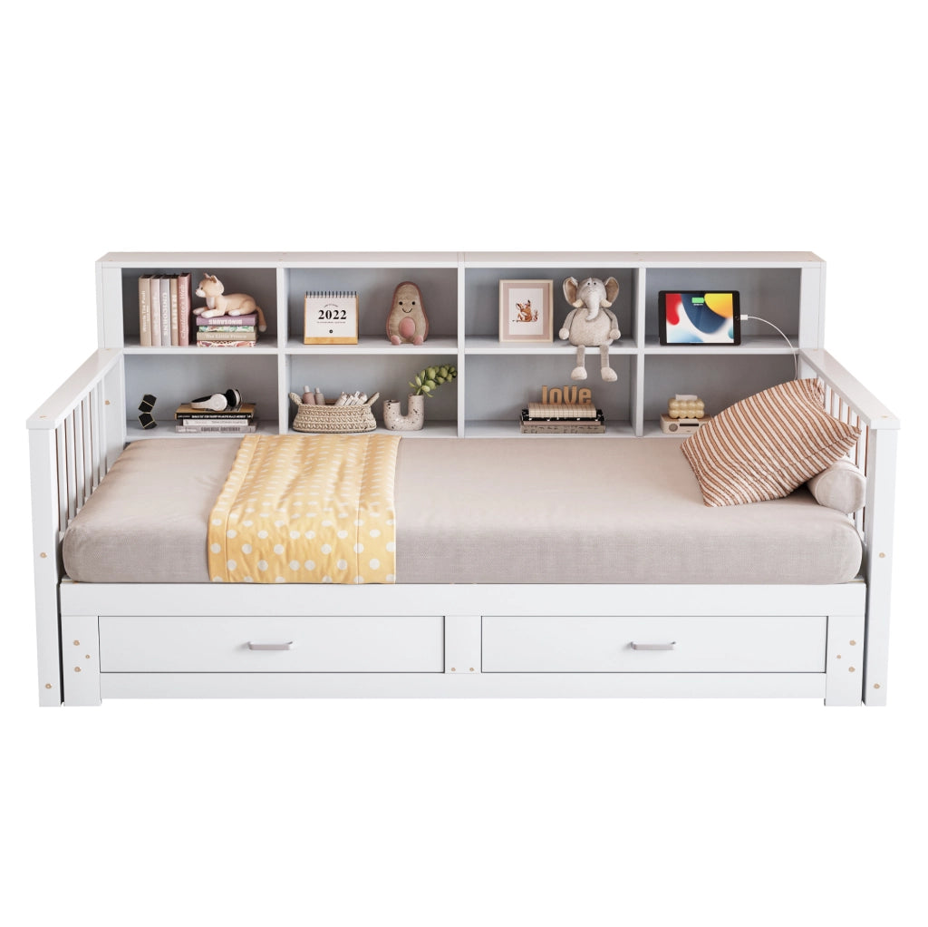 Divano letto estraibile 90x190/180x190 cm con cassetti, bianco