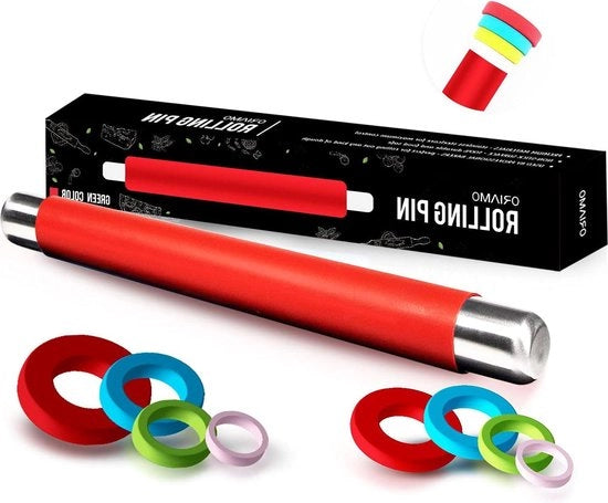 Deegroller in silicone - antiaderente deegroller - fondant senza BPA - per pizza e altri prodotti lievitati - con imballo regalo - rosso