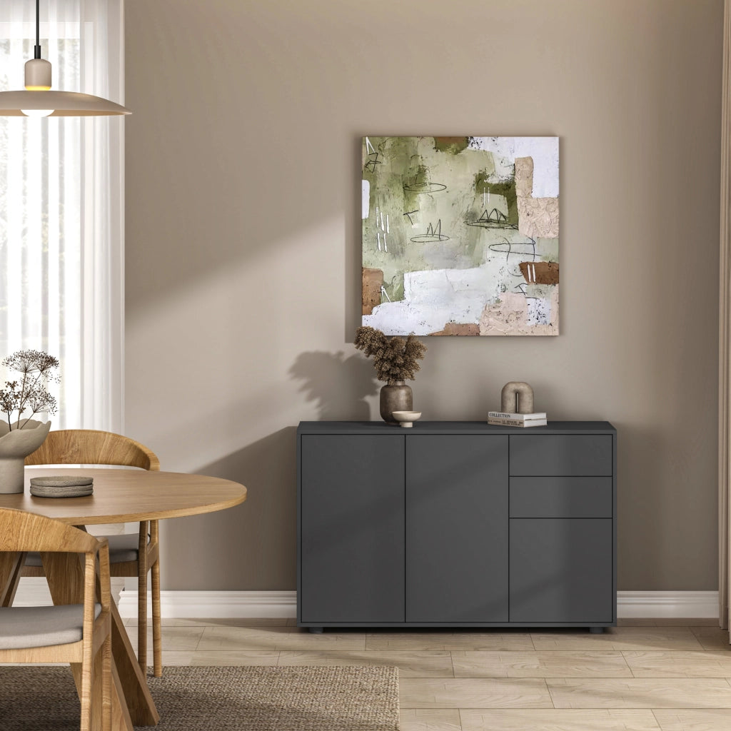 Credenza Paarl Comò con 3 Ante e 2 Cassetti 74x117x36 cm - Grigio Scuro Opaco [en.casa]