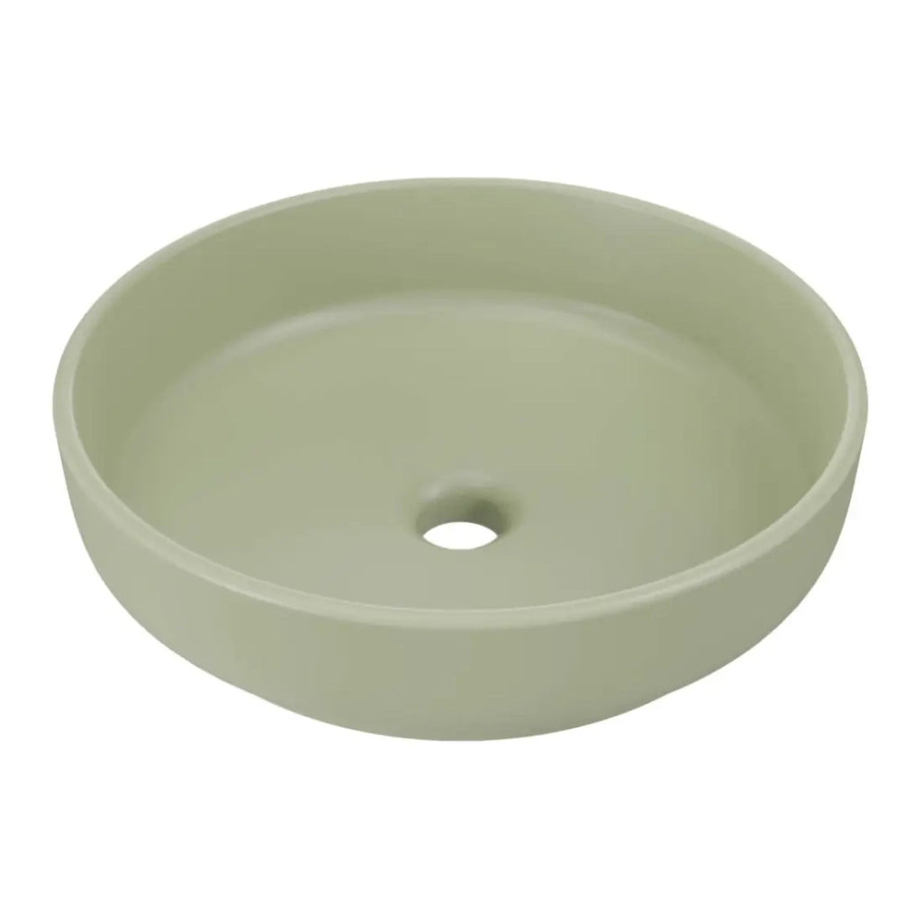 Lavabo da appoggio rotondo 40 cm in ceramica verde oliva opaco
