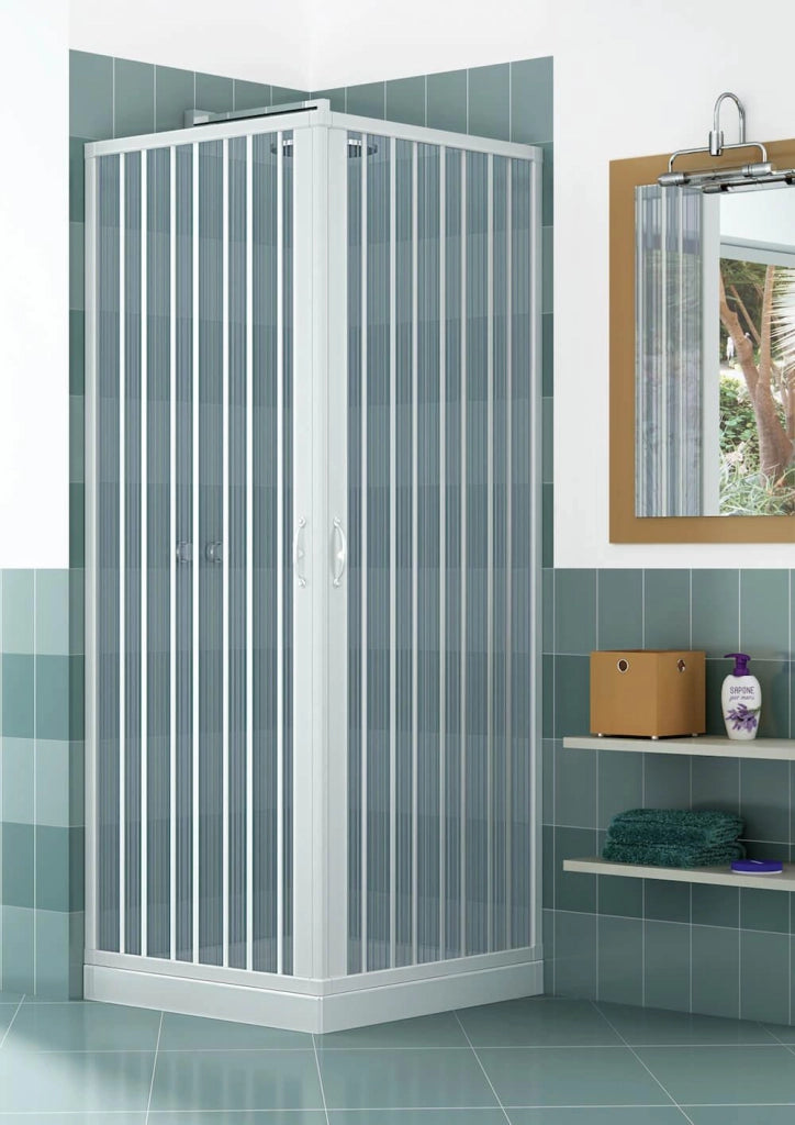 Box Doccia Angolare 80x80 cm 2 Ante a Soffietto in PVC H185 Caldoni Manen Bianco