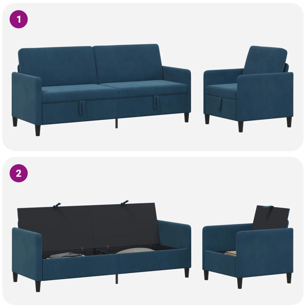 Set di Divani con Storage 2 pz Blu Poliestere 3429255