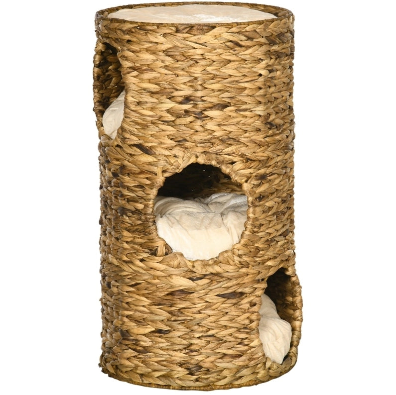 Torre per gatti ULEVR ?40x73 cm con 3 cucce, cuscini removibili e piattaforma superiore, giacinto d¡¯acqua marrone