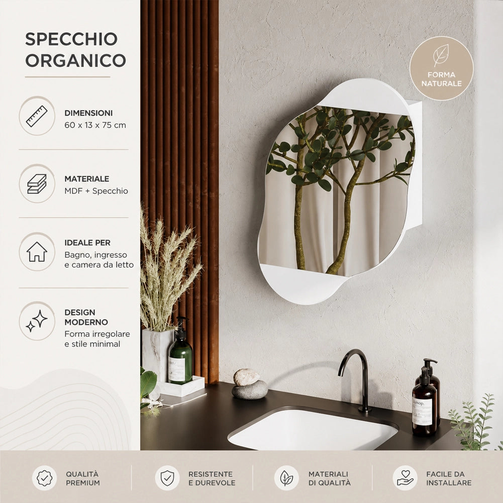 Specchio Nuvola con Mensole Contenitore Scaffale Salvaspazio 60x13x75cm Bianco