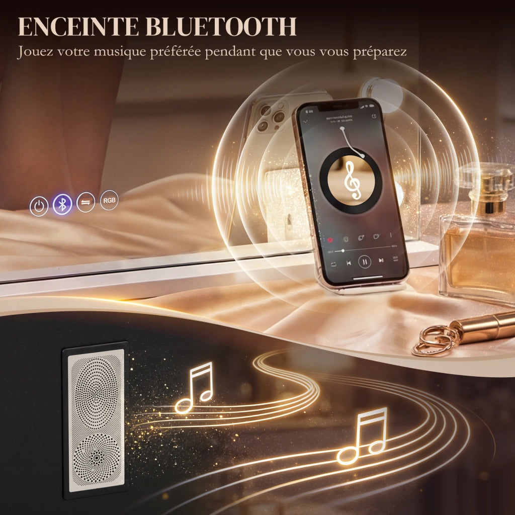 Specchio da Trucco Hollywood con 18 LED, Luce RGB, Bluetooth ¨C zephmum ¨C Bianco