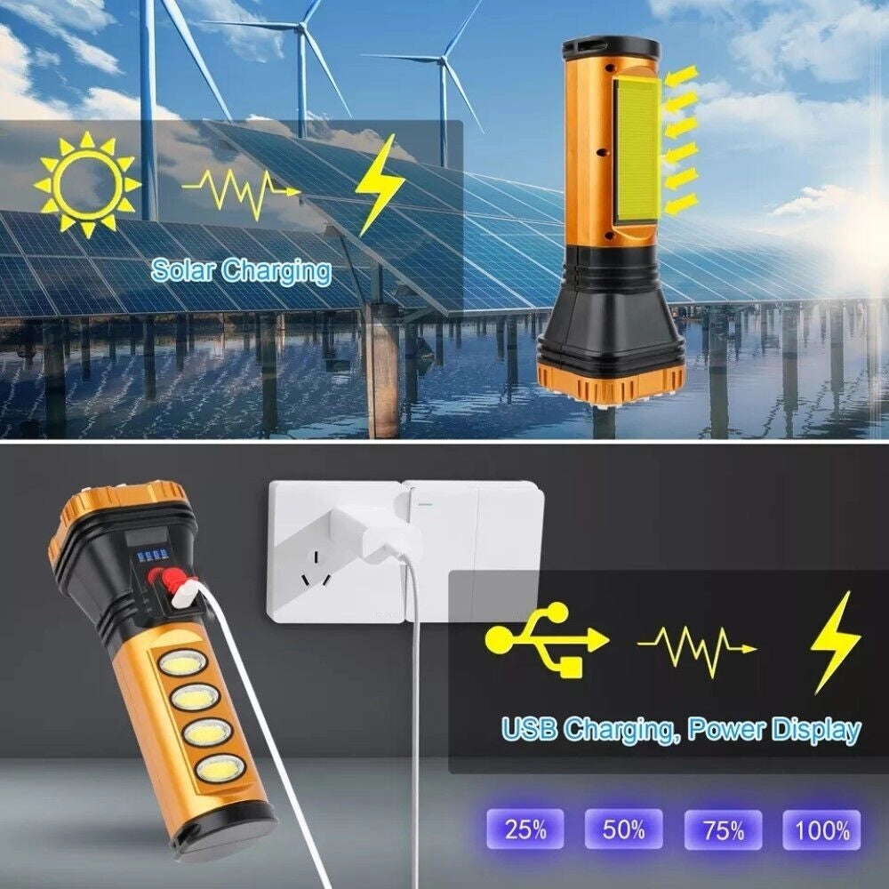 LAMPADA TORCIA PORTATILE LED RICARICABILE CON PANNELLO SOLARE 10W HB-707-2