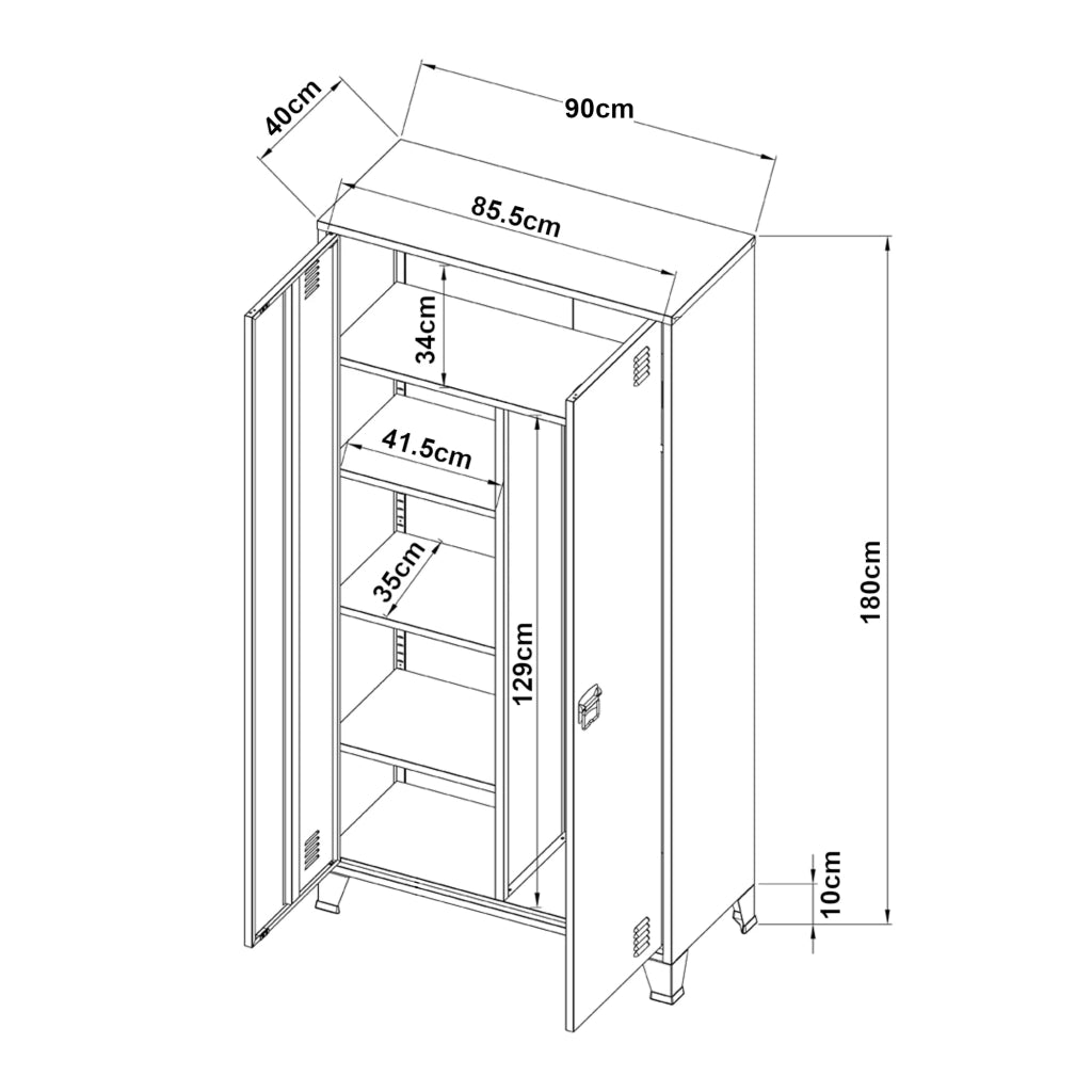 Mobiletto/scaffale per camera da letto in acciaio nero 180 x 90 x 40 cm 03_0008873