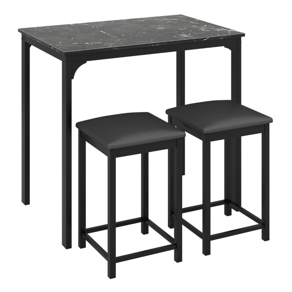 Set da bar a 3 pezzi con 1 tavolo e 2 sgabelli da bar imbottiti gambe in metallo, Set da pranzo ad altezza bancone Nero-Tavoli e sedie da pranzo