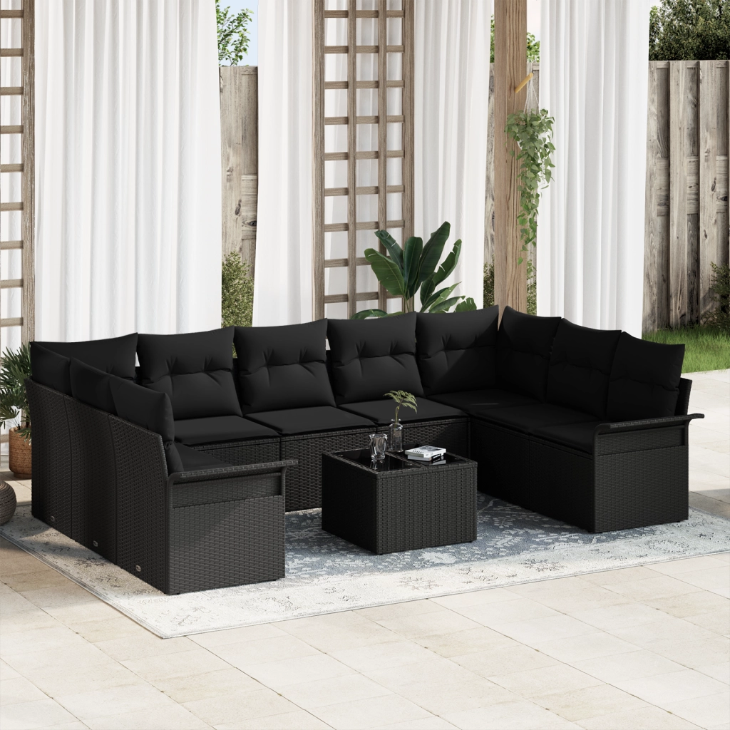 Set di divani da giardino 10 pezzi con cuscini beige in polirattan