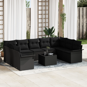 Set di divani da giardino 10 pezzi con cuscini beige in polirattan