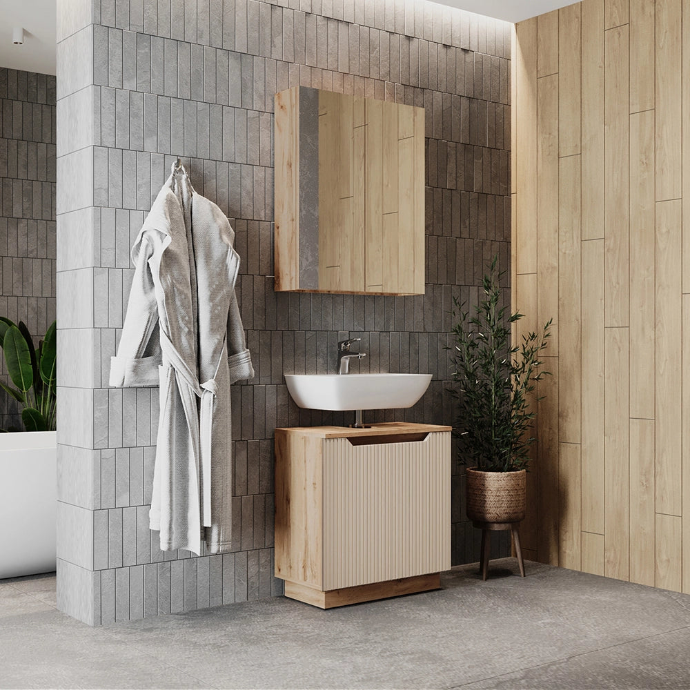 Vicco Set di mobili da bagno Rovere/cashmere a righe 2 parti