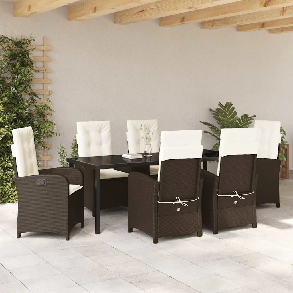 Set da Pranzo per Giardino con cuscino 7 pcs Marrone polyrattan 3380272