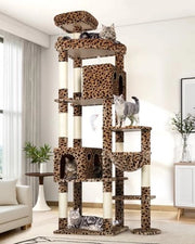 Albero per gatti XXL 213 cm alto - stampo di leopardo - con 2 grandi case per gatti, piattaforma, cesta e paline di sisal per arrampicarsi - adatto per 3-5 grandi gatti come Maine Coon