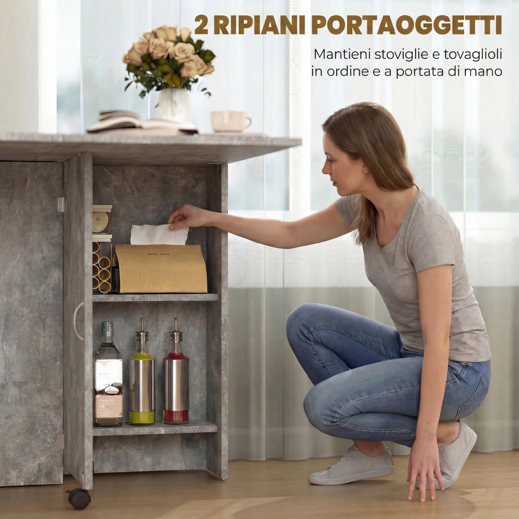 Tavolo Pieghevole in Legno per 4-6 Persone con Ruote. 75x140x74cm. Grigio