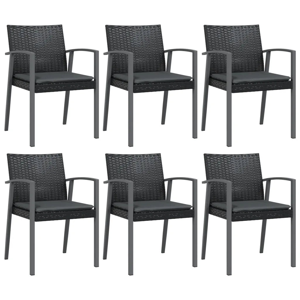 Sedie da Giardino con Cuscini 6 pz | Sedie da Esterno Nere 56,5x57x83 cm Polyrattan
