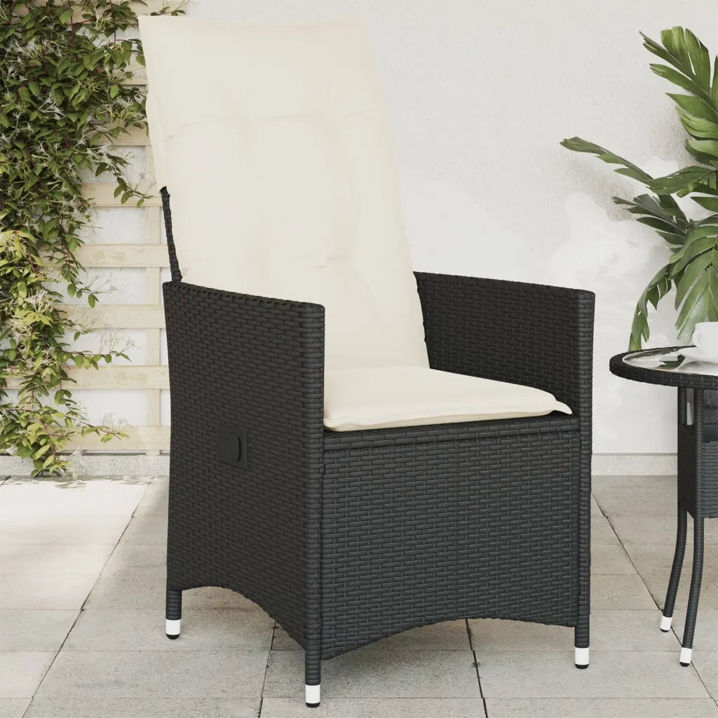 Sedia Reclinabile da Giardino | Sedie da Esterno con Cuscini Nera in Polyrattan